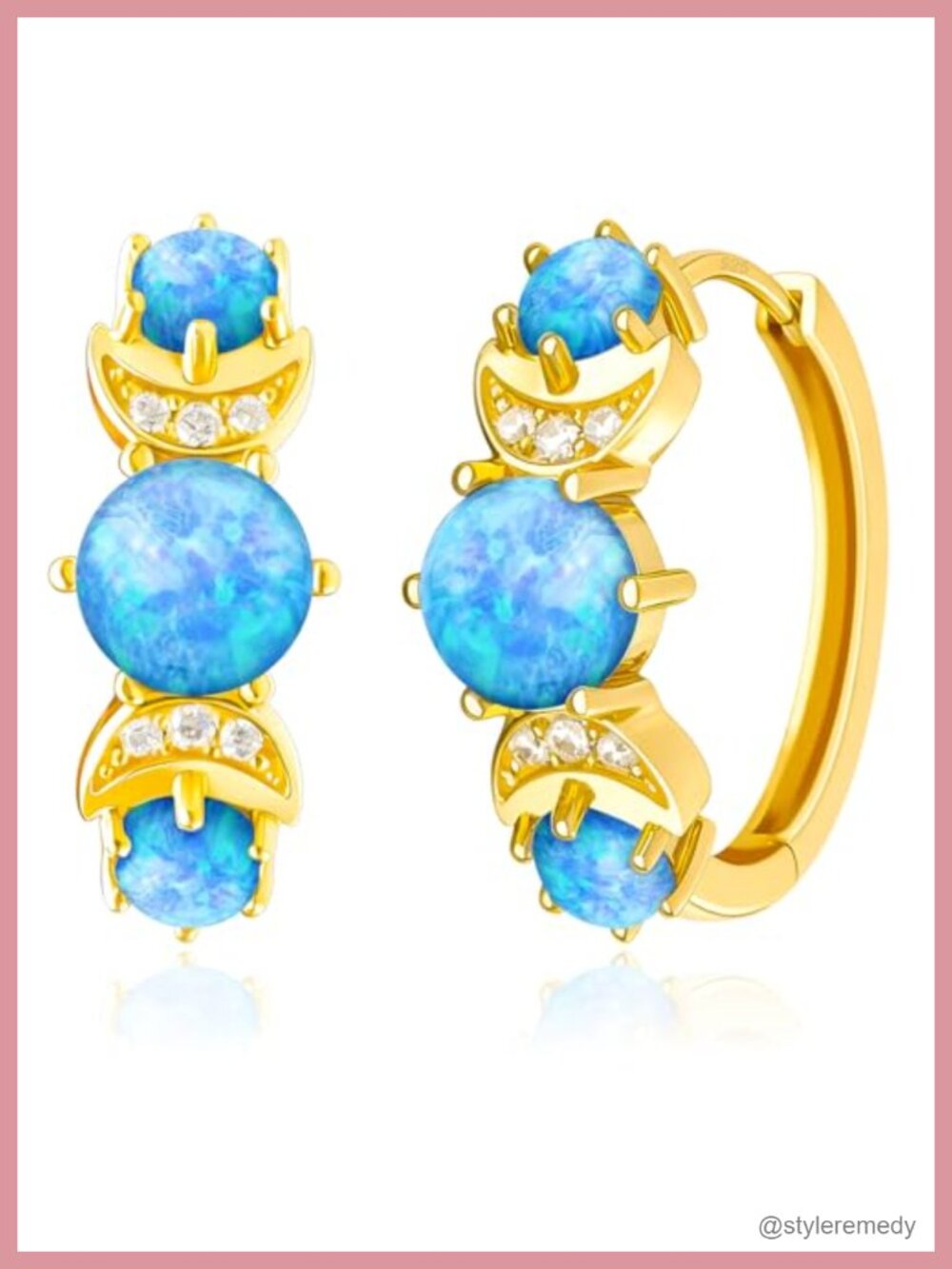 Opal Hoop Earrings Gold Plated S925 Silver Posts Hypoallergenic 18mm